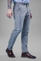 L&C Light Grey Plain Regular Fit Ankle Length Formal/Casual Pants For Men | Polyester Viscose Blend