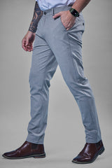 L&C Light Grey Plain Regular Fit Ankle Length Formal/Casual Pants For Men | Polyester Viscose Blend