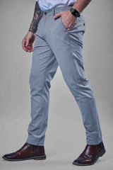 L&C Light Grey Plain Regular Fit Ankle Length Formal/Casual Pants For Men | Polyester Viscose Blend