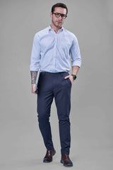 L&C Navy Plain Regular Fit Ankle Length Formal/Casual Pants For Men | Polyester Viscose Blend