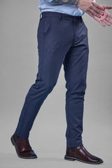 L&C Navy Plain Regular Fit Ankle Length Formal/Casual Pants For Men | Polyester Viscose Blend