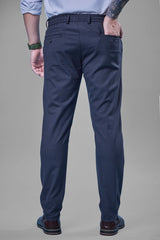 L&C Navy Plain Regular Fit Ankle Length Formal/Casual Pants For Men | Polyester Viscose Blend