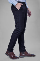 L&C Black Checked Regular Fit Ankle Length Formal/Casual Pants For Men | Polyester Viscose Blend