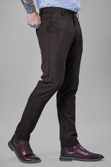 L&C Brown Plain Regular Fit Ankle Length Formal/Casual Pants For Men | Polyester Viscose Blend