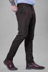 L&C Brown Plain Regular Fit Ankle Length Formal/Casual Pants For Men | Polyester Viscose Blend