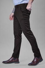 L&C Brown Plain Regular Fit Ankle Length Formal/Casual Pants For Men | Polyester Viscose Blend