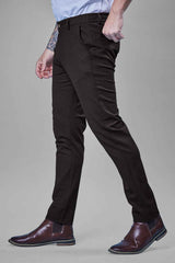 L&C Brown Plain Regular Fit Ankle Length Formal/Casual Pants For Men | Polyester Viscose Blend