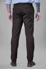 L&C Brown Plain Regular Fit Ankle Length Formal/Casual Pants For Men | Polyester Viscose Blend