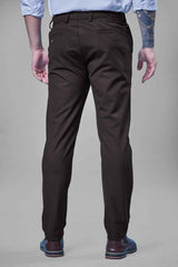 L&C Brown Plain Regular Fit Ankle Length Formal/Casual Pants For Men | Polyester Viscose Blend