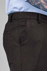 L&C Brown Plain Regular Fit Ankle Length Formal/Casual Pants For Men | Polyester Viscose Blend