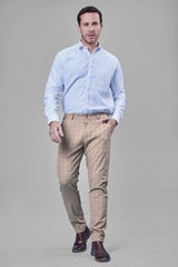 L&C Khaki Checked Regular Fit Ankle Length Formal/Casual Pants For Men | Polyester Viscose Blend