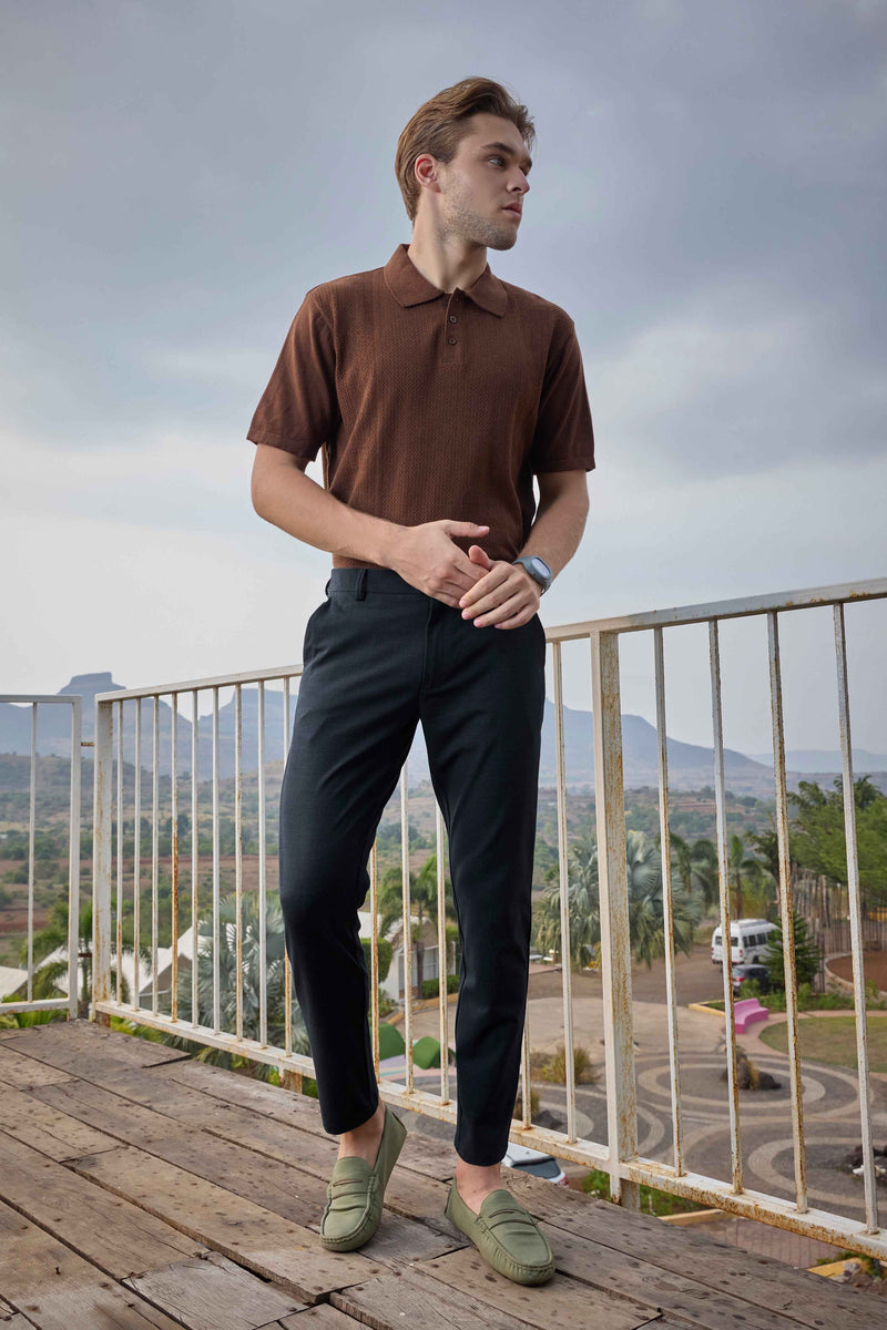 L&C Black Checked Regular Fit Ankle Length Formal/Casual Pants For Men L&C Fashion L&C Black Checked Regular Fit Ankle Length Formal/Casual Pants For Men L&C Fashion