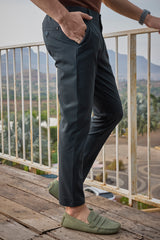 L&C Black Checked Regular Fit Ankle Length Formal/Casual Pants For Men | Polyester Viscose Blend