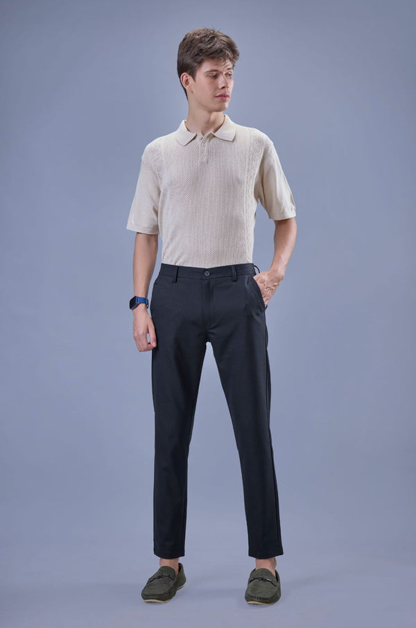 L&C Navy Regular Fit Ankle Length Formal/Casual Pants For Men | Lined | Polyester Viscose Blend