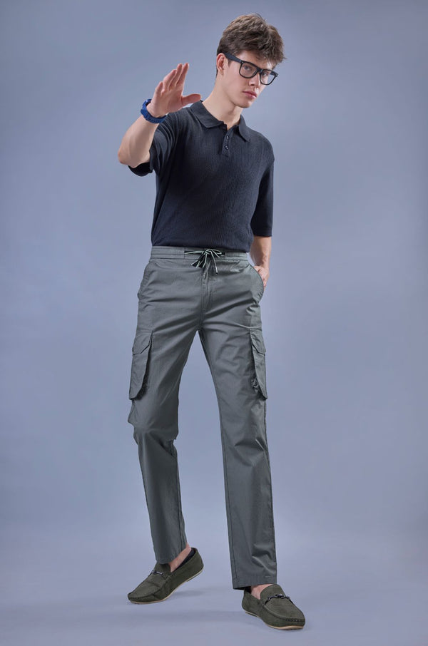 L&C Men's Stone Cotton Dobby Cargo Pants | Comfort Fit