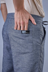 L&C Blue Relax Fit Ankle Length Casual Lowers for Men | Linen Blend Comfort