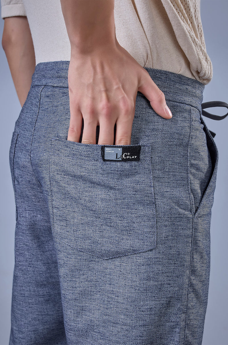 L&C Blue Relax Fit Ankle Length Casual Lowers for Men | Linen Blend Comfort