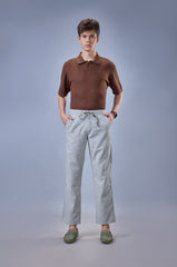 L&C Light Grey Relax Fit Ankle Length Casual Lowers for Men | Linen Blend | Versatile Comfort