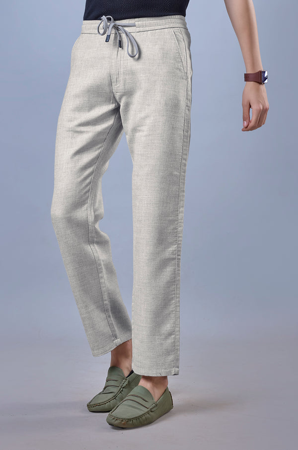 L&C Beige Relax Fit Ankle Length Casual Lowers For Men | Linen Blend | Breathable Comfort