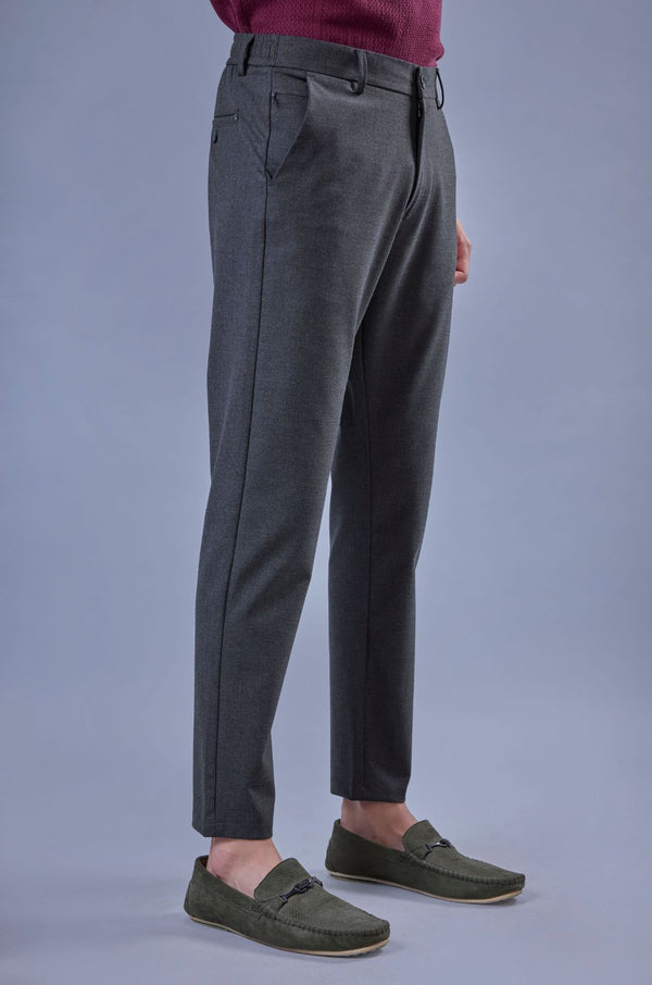 L&C Grey Lined Regular Fit Ankle Length Formal/Casual Pants For Men | Polyester Viscose Blend