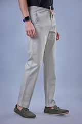 L&C Men's Light Grey Cotton Dobby Casual Lowers | Comfort Fit
