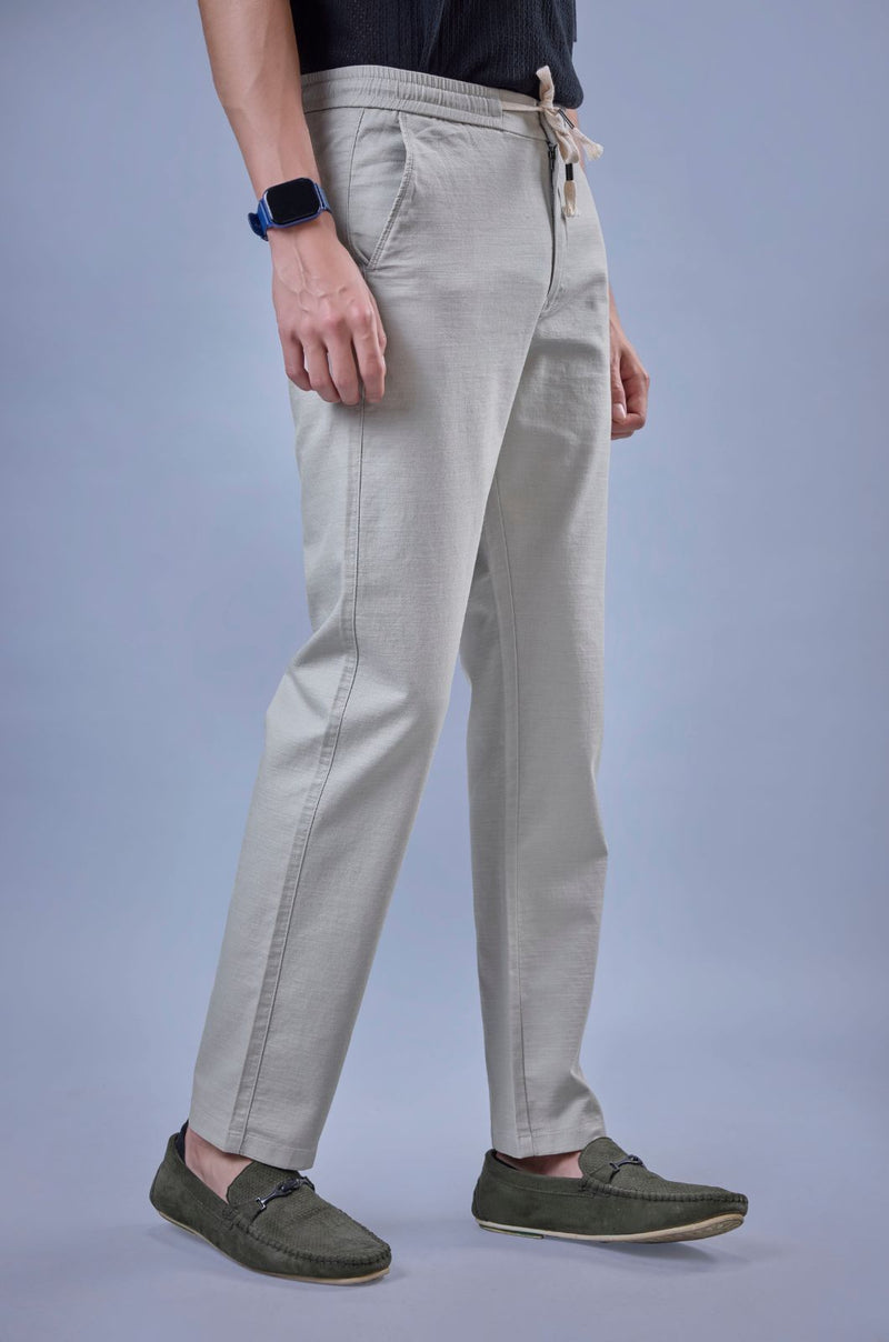 L&C Men's Light Grey Cotton Dobby Casual Lowers | Comfort Fit