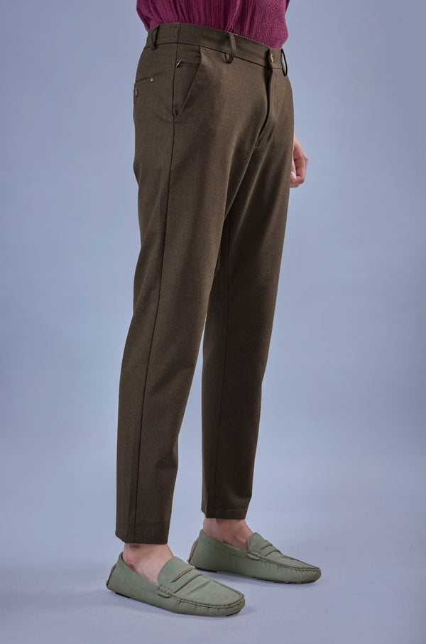 L&C Brown Lined Regular Fit Ankle Length Formal/Casual Pants For Men | Polyester Viscose Blend