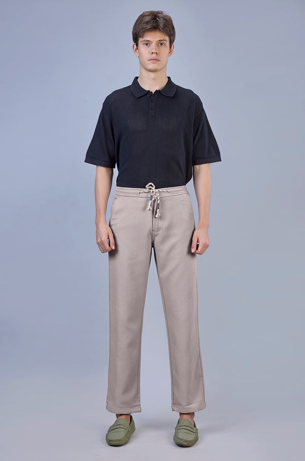 Beige| Linen Look Dobby| Polyester| Casual Lowers by L&C | Relax Fit With 4 Pockets and Drawstring