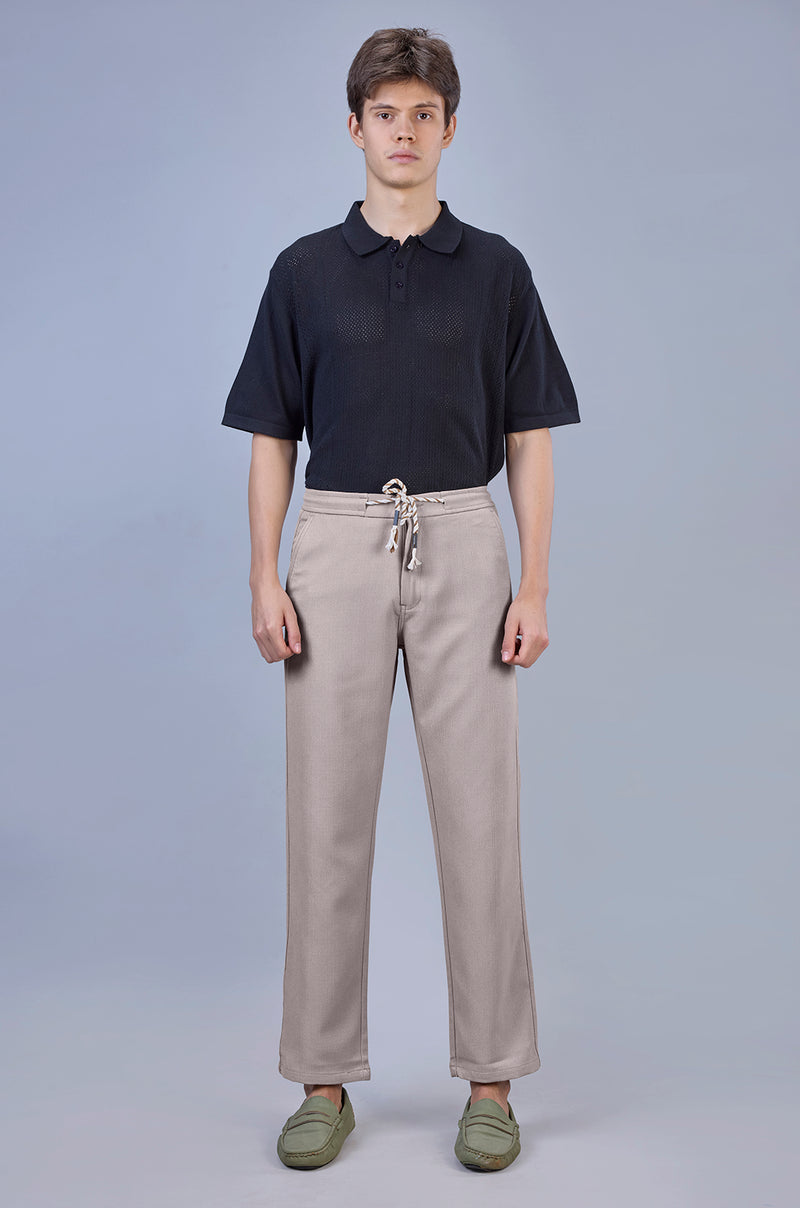 Beige| Linen Look Dobby| Polyester| Casual Lowers by L&C | Relax Fit With 4 Pockets and Drawstring