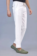 L&C Men's White Linen Look Dobby | Polyester | Casual Lowers | Relax Fit With 4 Pockets and Drawstring