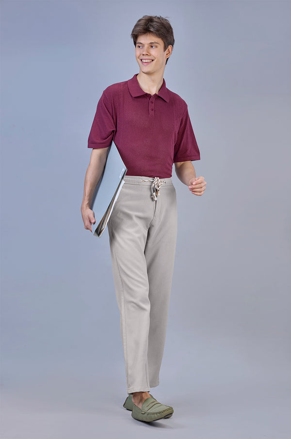 Stylish Taupe| L&C Casual Lowers in Polyester Linen Look Dobby | Relax Fit Design with 4 Pockets and Drawstring