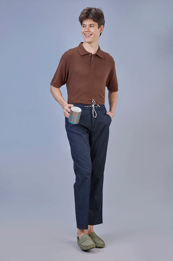 Cool Navy | Linen Slub | Linen Blend | Casual Lowers by L&C | Relax Fit with 4 Pockets and Drawstring