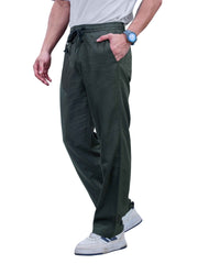 L&C Olive | Baggy Fit | Regular Length | Unisex Casual Lowers | Flex Linen | Linen Slub