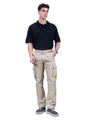 L&C Beige | Relax Fit | Regular Length | Gripper Elastic Men Cargo | Cotton | Dobby