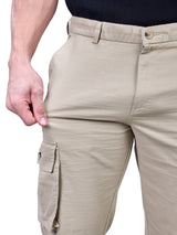 L&C Beige | Relax Fit | Regular Length | Gripper Elastic Men Cargo | Cotton | Dobby