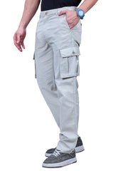 L&C Light Grey | Relax Fit | Regular Length | Gripper Elasticated Men Cargo Pants | Cotton | Dobby