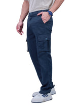 L&C Navy | Relax Fit | Regular Length | Gripper Elastic Men Cargo Pants | Cotton | Dobby