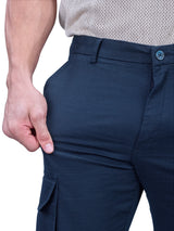 L&C Navy | Relax Fit | Regular Length | Gripper Elastic Men Cargo Pants | Cotton | Dobby
