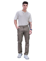 L&C Khaki | Relax Fit | Regular Length | Gripper Elasted Cargo Pants for Men | Cotton | Dobby
