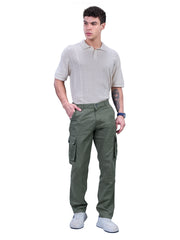 L&C Olive | Relax Fit | Regular Length | Gripper Adjustment Men Cargos| Cotton | Dobby