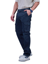 L&C Navy | Relax Fit | Regular Length | Gripper Elastic Men Cargo Pants | Cotton | Dobby