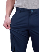 L&C Navy | Relax Fit | Regular Length | Gripper Elastic Men Cargo Pants | Cotton | Dobby