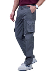 L&C Grey | Relax Fit | Regular Length | Gripper Elasted Cargos for Men | Cotton | Dobby