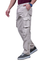 L&C Beige | Relax Fit | Regular Length | Gripper Elastic Cargo Pants for Men | Cotton | Dobby