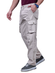 L&C Beige | Relax Fit | Regular Length | Gripper Elastic Cargo Pants for Men | Cotton | Dobby