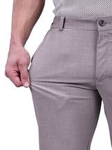 L&C Dusty Brown | Straight Fit | Regular Length | Side Elasted Men Casual Trousers | PV 4 Way | Lining