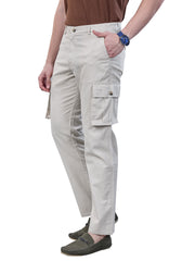 L&C Beige | Relax Fit | Regular Length | Gripper Elastic Cargo For Men with Chain | Cotton Dobby | Dobby