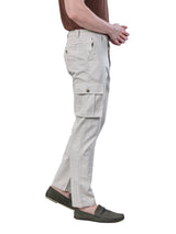 L&C Beige | Relax Fit | Regular Length | Gripper Elastic Cargo For Men with Chain | Cotton Dobby | Dobby