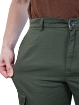 L&C Olive | Relax Fit | Regular Length | Gripper Elastic Cargo For Men with Chain | Cotton Dobby | Dobby