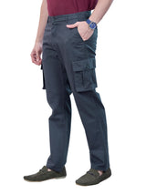 L&C Bluish Grey | Relax Fit | Regular Length | Gripper Elasted Cargo For Men with Chain | Cotton Dobby | Dobby